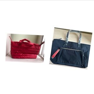 New Estée Lauder Navy Zippered Tote Bag & Red and Pink Interior Bag 2 Piece Set
